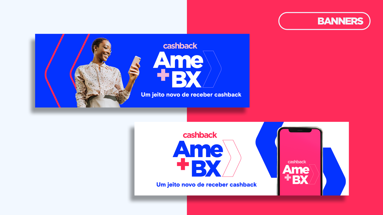Banners da campanha de cashback Ame + BX
